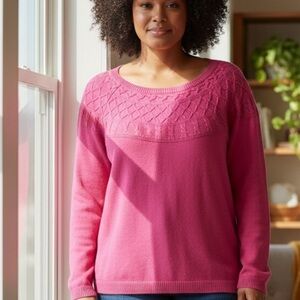 Talbots Outlet Pink Cable Knit Crew Neck Sweater fair isle cotton swea…